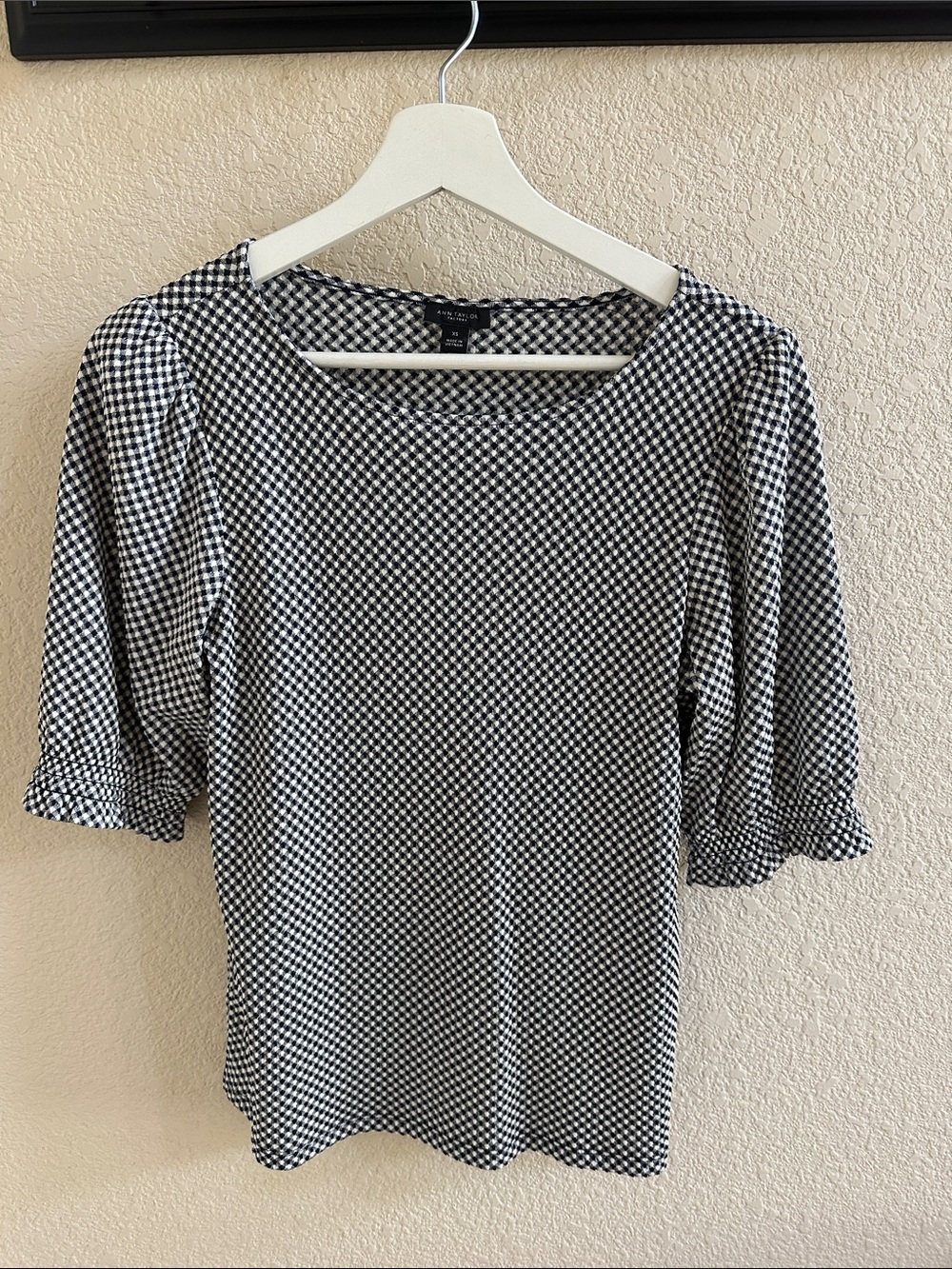 Ann Taylor Black & White Check Puff-Sleeve Women's Top XS